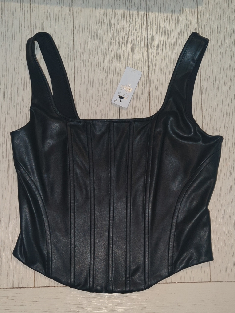 Express Black Faux Leather Corset-Style Tank Top
